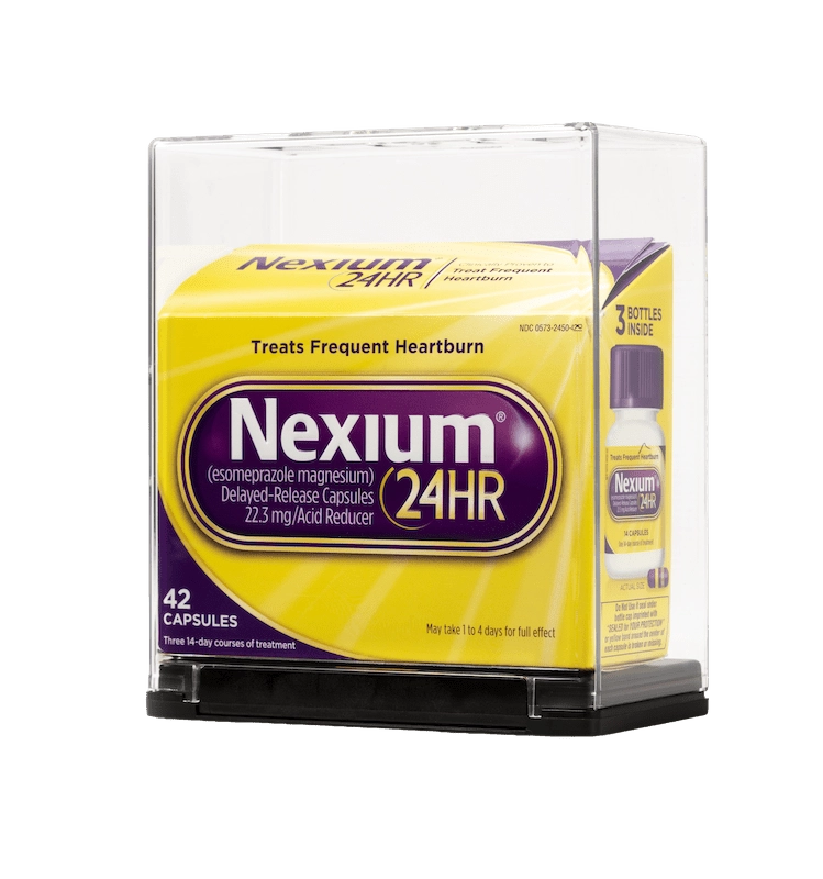 Boîte de médicaments Nexium dans une boîte de sécurité Sell-Thru
