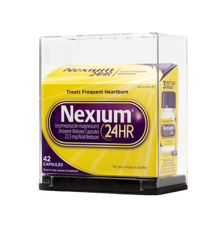 Boîte de médicaments Nexium dans une boîte de sécurité Sell-Thru