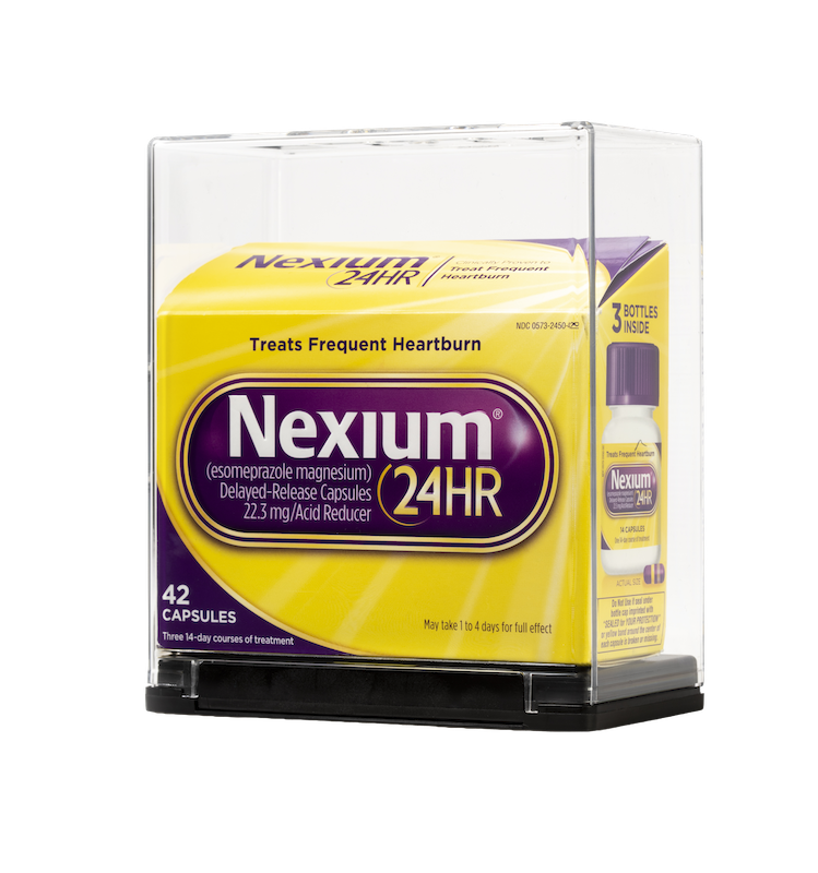 Boîte de médicaments Nexium dans une boîte de sécurité Sell-Thru